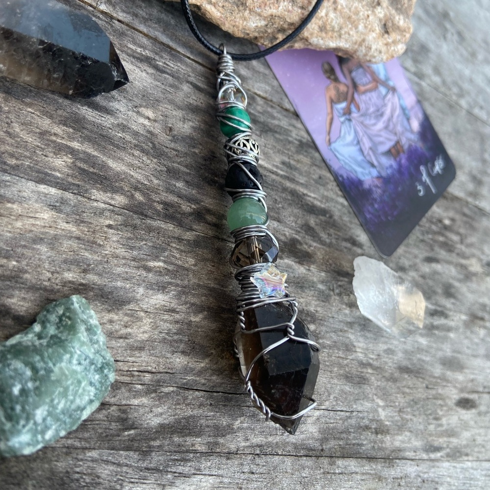 Wire Wrapped Smoky Quartz Point Sorcery Wand / Necklace / Oddity - Picture 7 of 16